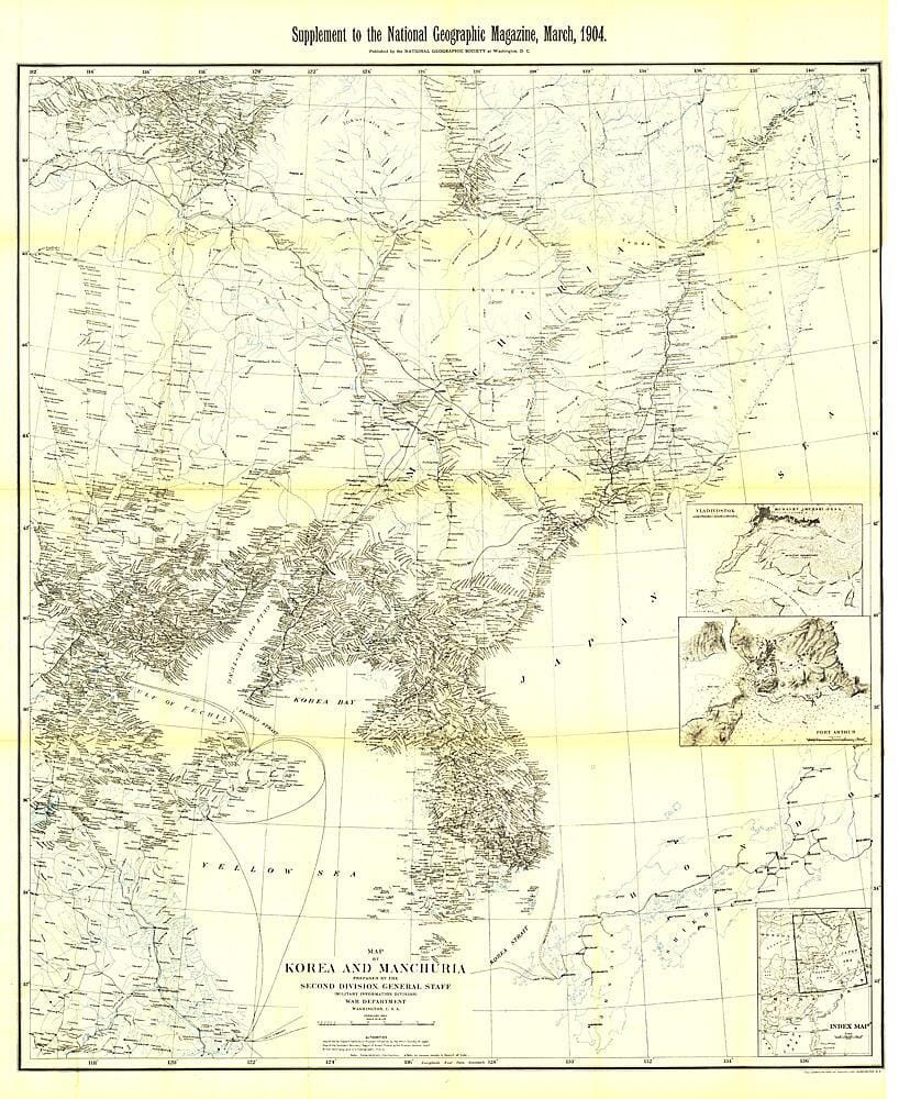 1904 Korea and Manchuria Map Wall Map 