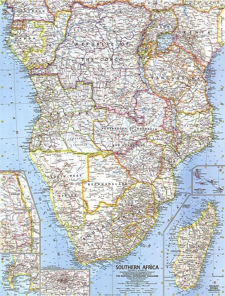 1962 Southern Africa Map Wall Map 