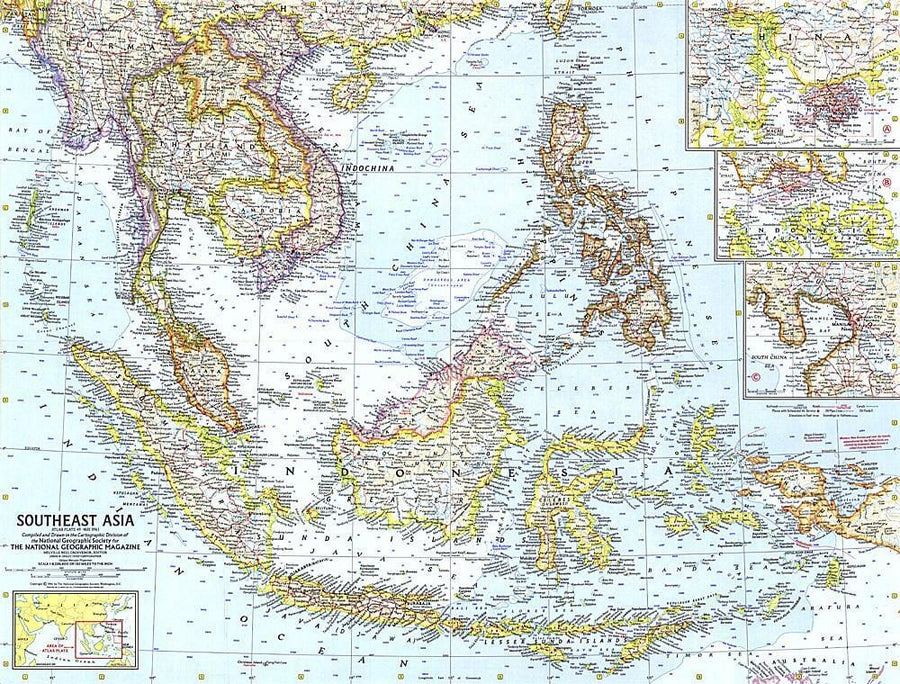 1961 Southeast Asia Map Wall Map 