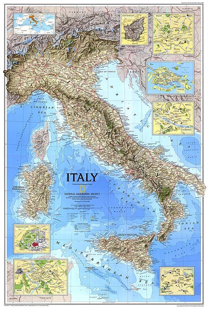 1995 Italy Map Wall Map 