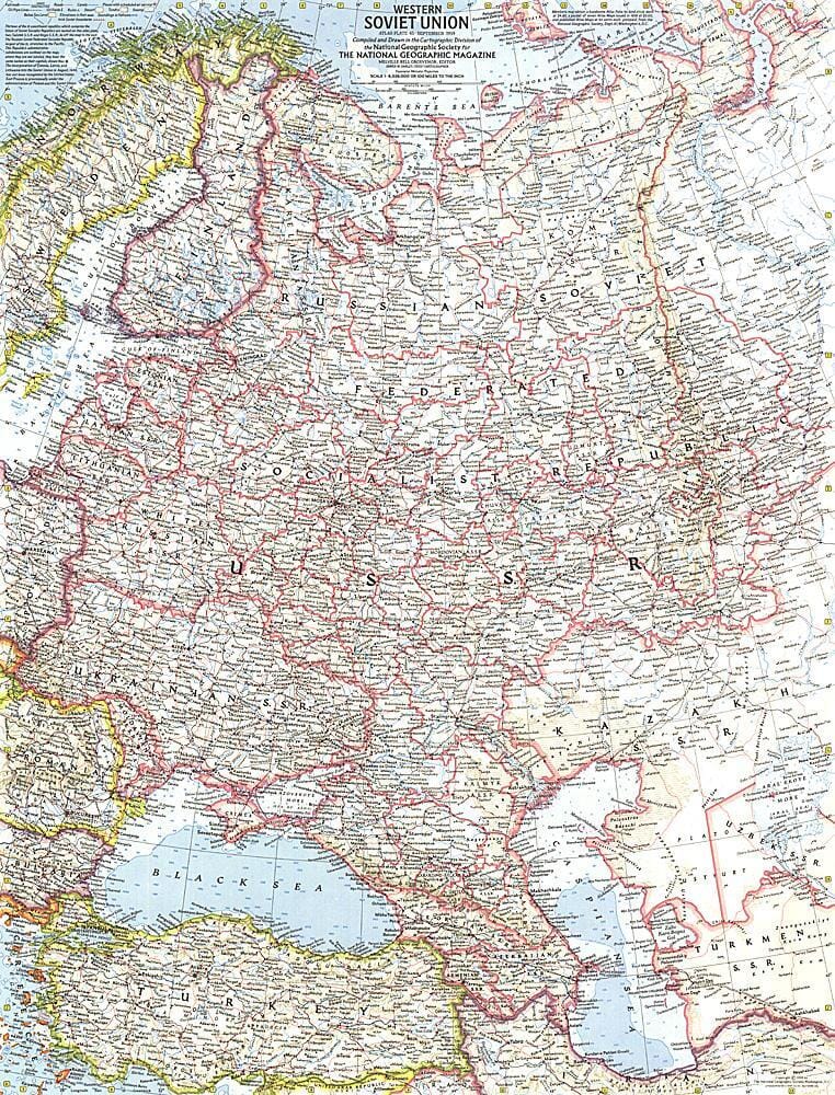 1959 Western Soviet Union Map Wall Map 