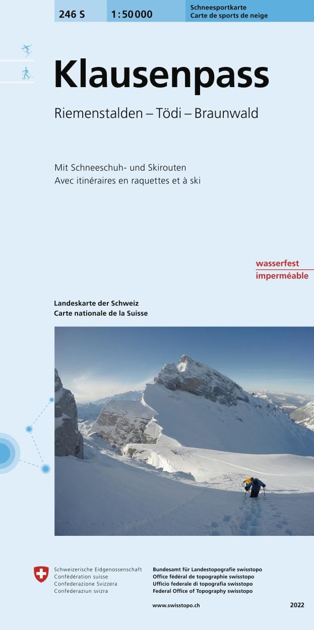 Carte de randonnée à ski n° 246S - Klausenpass, Lach (Suisse) | Swisstopo - ski au 1/50 000 carte pliée Swisstopo 