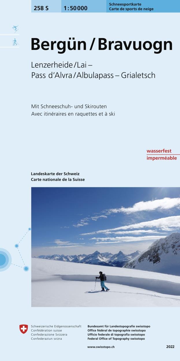 Carte de randonnée à ski n° 258S - Bergün (Suisse) | Swisstopo - ski au 1/50 000 carte pliée Swisstopo 