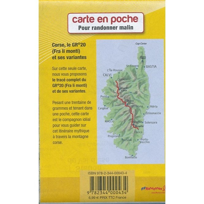 Carte de randonnée et de tourisme (format poche) - Corse GR20 | Didier Richard carte pliée Didier Richard 