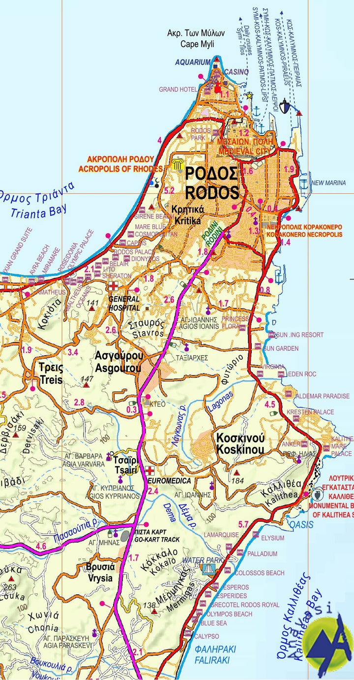 Carte de randonnée - île de Rhodes | Anavasi carte pliée Anavasi 