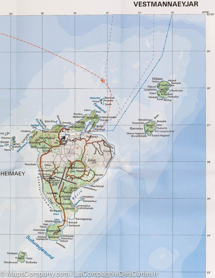 Carte de randonnée des Iles Vestmann (Islande) | Ferdakort - La Compagnie des Cartes
