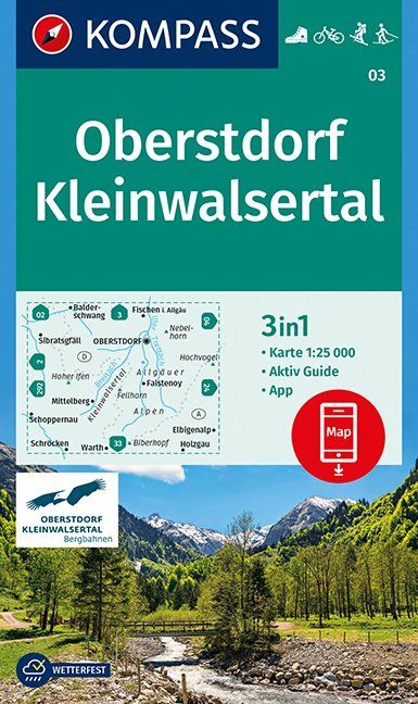 Carte de randonnée n° 003 - Oberstdorf, Kleinwalsertal (Allemagne) | Kompass carte pliée Kompass 