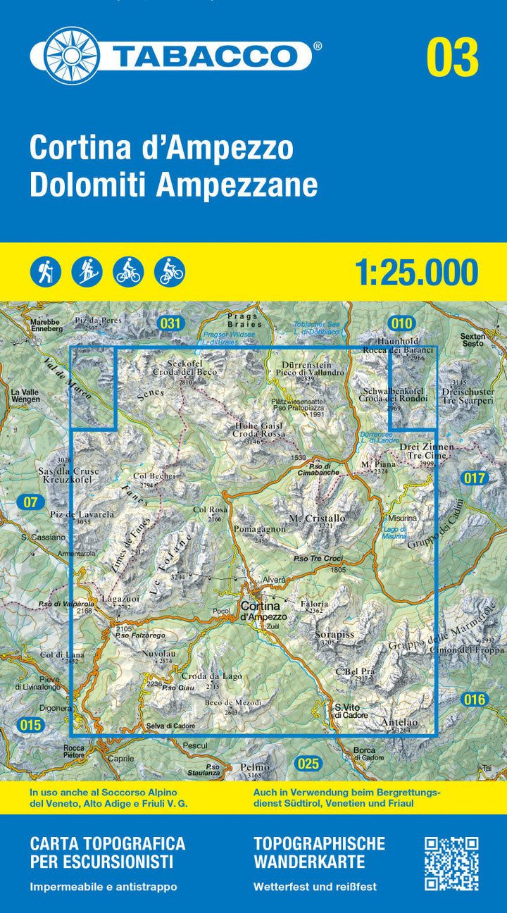Carte de randonnée n° 03 - Cortina d'Ampezzo (Dolomites, Italie) | Tabacco carte pliée Tabacco 