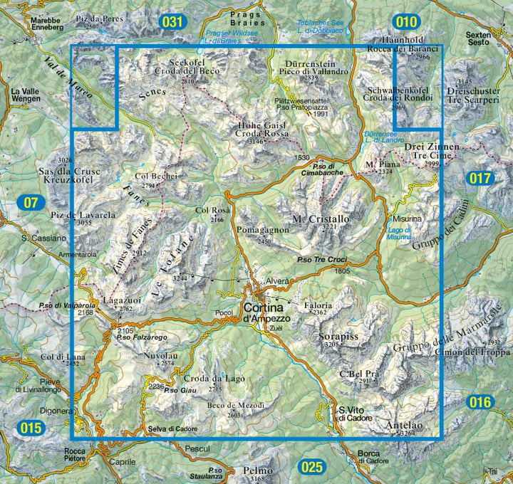 Carte de randonnée n° 03 - Cortina d'Ampezzo (Dolomites, Italie) | Tabacco carte pliée Tabacco 