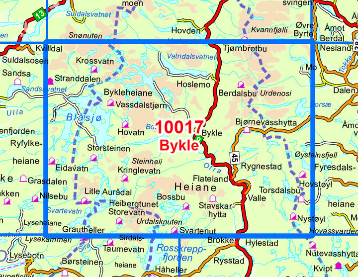 Carte de randonnée n° 10017 - Bykle (Norvège) | Nordeca - Norge-serien carte pliée Nordeca 