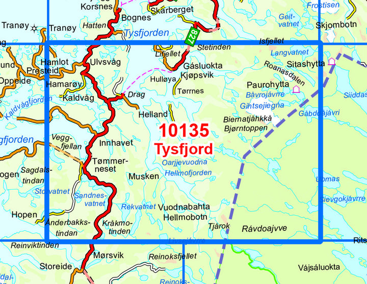 Carte de randonnée n° 10135 - Tysfjord (Norvège) | Nordeca - Norge-serien carte pliée Nordeca 