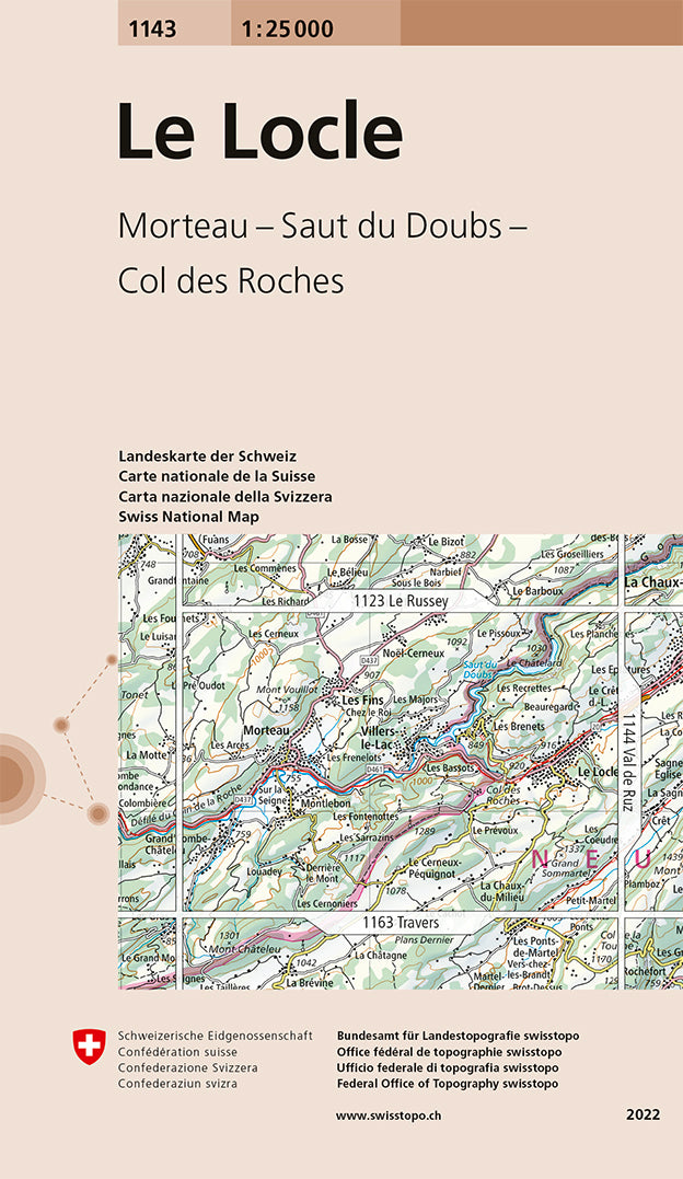 Carte de randonnée n° 1143 - Le Locle (Suisse) | Swisstopo - 1/25 000 carte pliée Swisstopo 