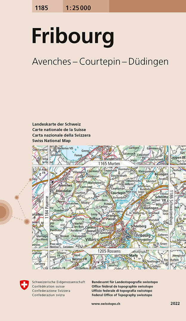 Carte de randonnée n° 1185 - Fribourg (Suisse) | Swisstopo - 1/25 000 carte pliée Swisstopo 