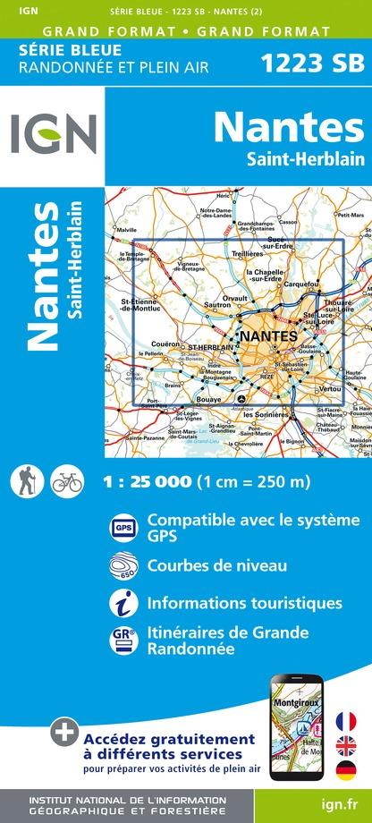Carte de randonnée n° 1223 - Nantes, St-Herblain | IGN - Série Bleue carte pliée IGN 