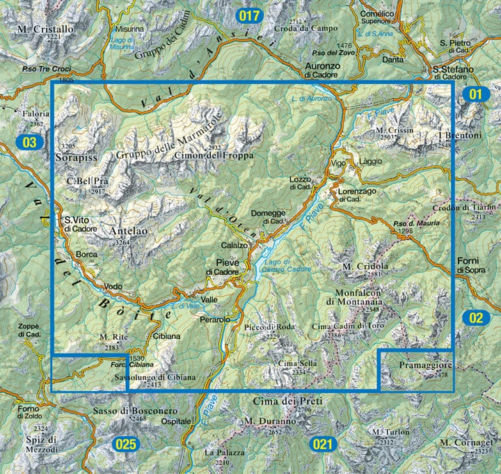Carte de randonnée n° 16 - Lac Centro Cadore (Dolomites, Italie) | Tabacco carte pliée Tabacco 