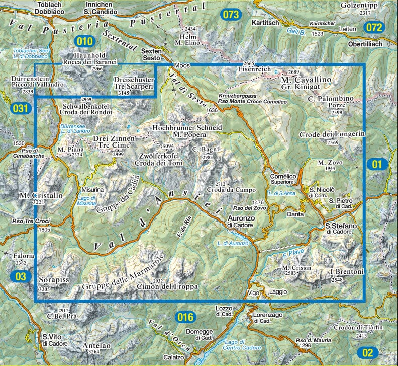 Carte de randonnée n° 17 - Dolomiti di Auronzo e del Comelico (Dolomites, Italie) | Tabacco carte pliée Tabacco 