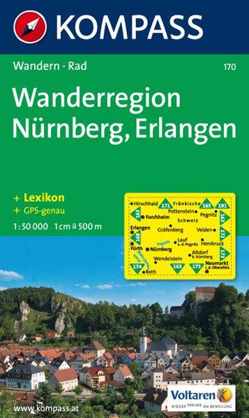 Carte de randonnée n° 170 - Nürnberg, Erlangen Wanderregion (Allemagne) | Kompass carte pliée Kompass 
