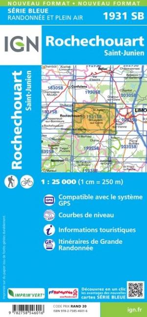 Carte de randonnée n° 1931 - Rochechouart, Saint-Junien | IGN - Série Bleue carte pliée IGN 