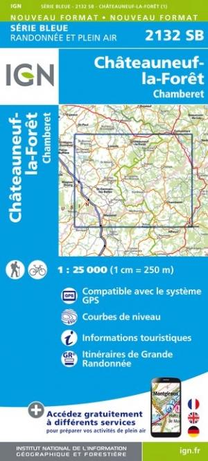 Carte de randonnée n° 2132 - Châteauneuf-la-Forêt, Chamberet | IGN - Série Bleue carte pliée IGN 