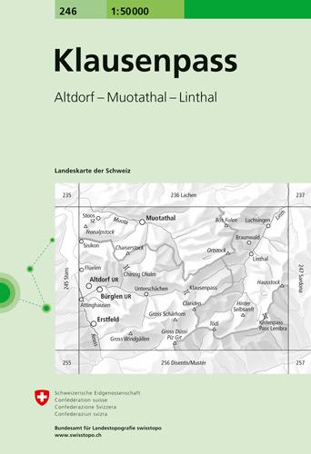 Carte de randonnée n° 246 - Klausenpass (Suisse) | Swisstopo - 1/50 000 carte pliée Swisstopo 