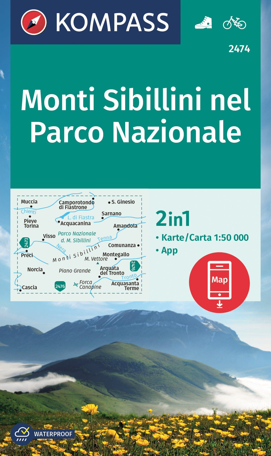 Hiking Map # 2474 - Sibyllins National Park (Apennines, Italy) | Kompass