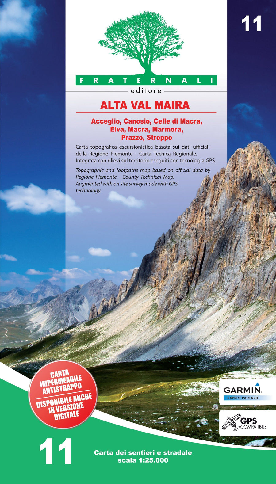 Carte de randonnée n° 25-11 - Alta Valle Maira | Fraternali - 1/25 000 carte pliée Fraternali 