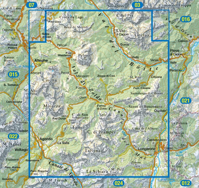 Carte de randonnée n° 25 - Région de Zoldo (Dolomites, Italie) | Tabacco carte pliée Tabacco 