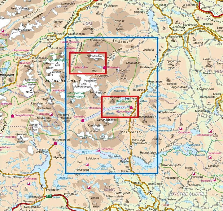 Carte de randonnée n° 2503 - Jotunheimen Est (Norvège) | Nordeca - Turkart 1/50 000 carte pliée Nordeca 