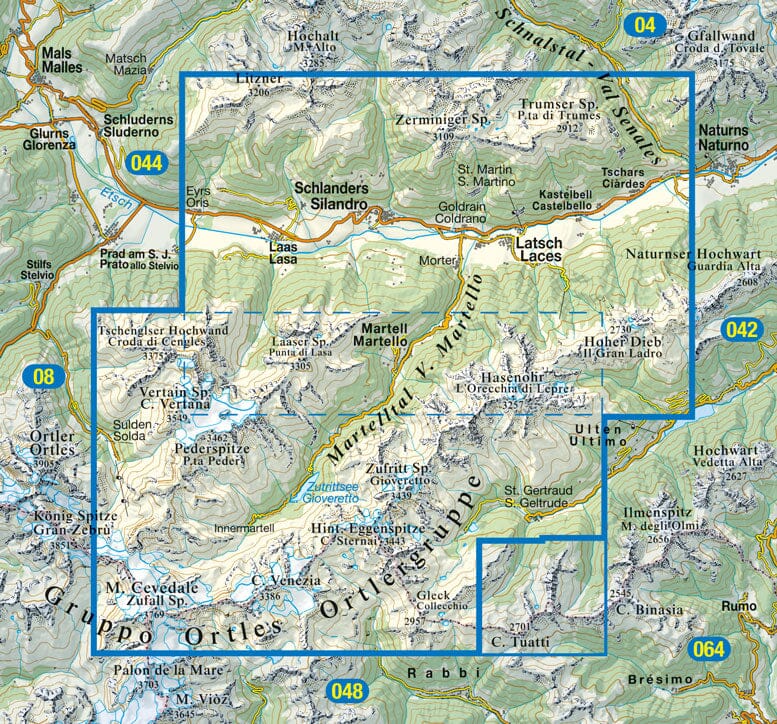 Carte de randonnée n° 45 - Laces, Silandro et Val Martello (Italie) | Tabacco carte pliée Tabacco 