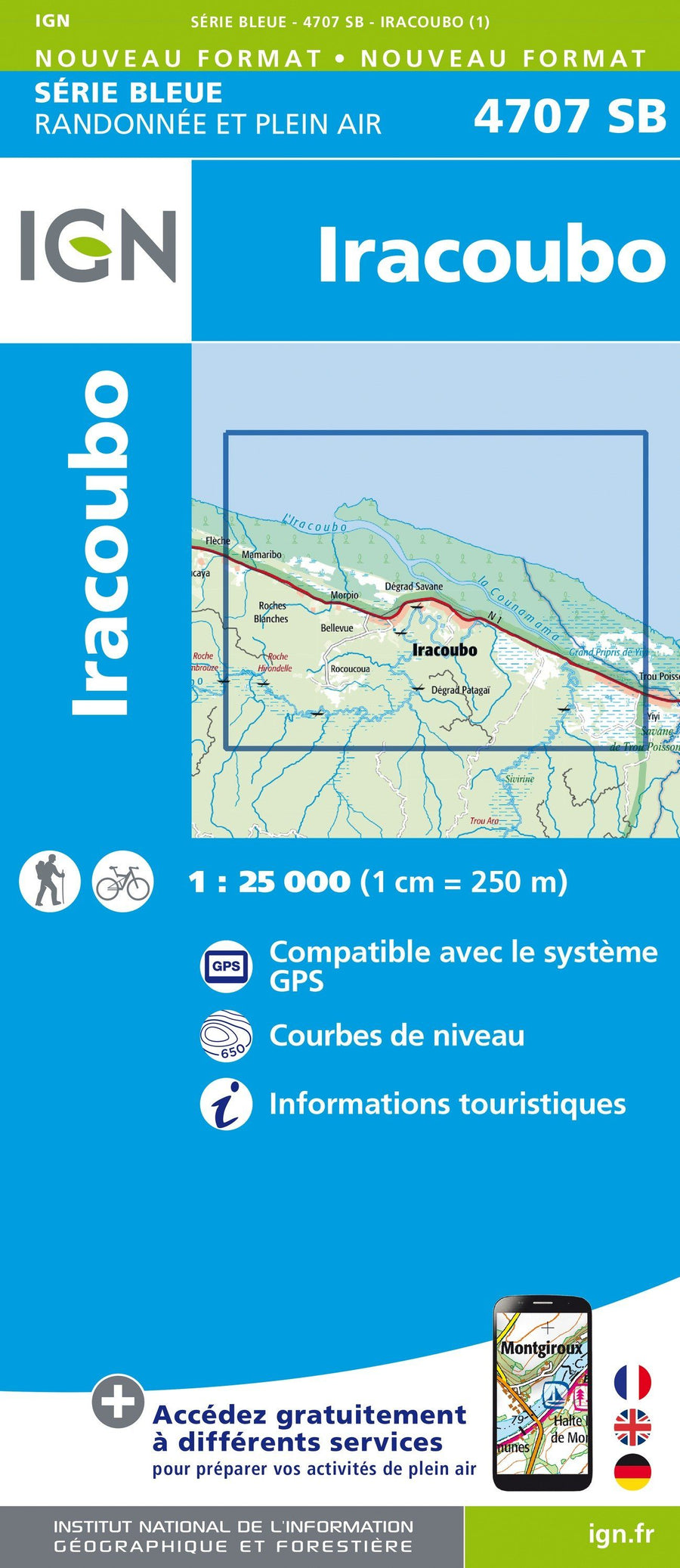 Carte de randonnée n° 4707 - Iracoubo (Guyane) | IGN - Série Bleue carte pliée IGN 