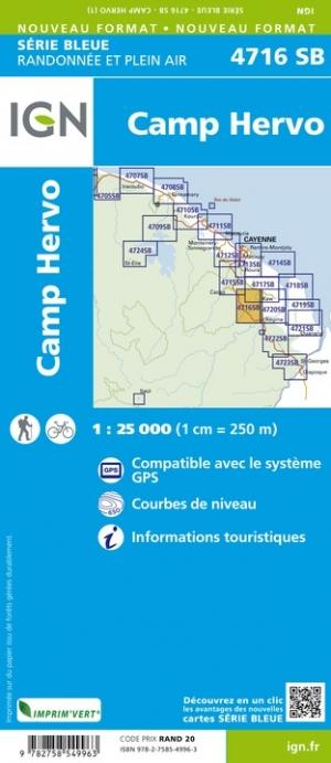 Carte de randonnée n° 4716 - Camp Hervo (Guyane) | IGN - Série Bleue carte pliée IGN 