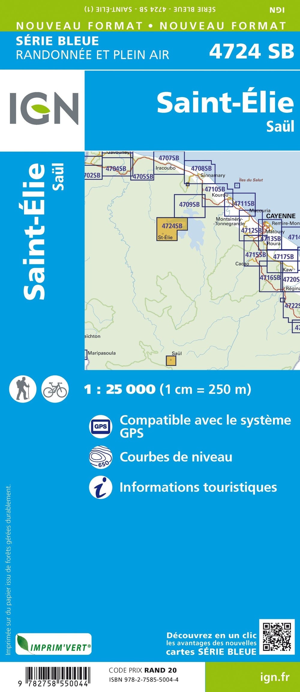 Carte de randonnée n° 4724 - Saint-Élie (Guyane) | IGN - Série Bleue carte pliée IGN 