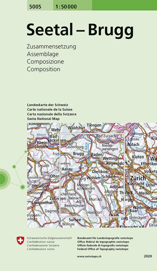 Carte de randonnée n° 5005 - Seetal, Brugg (Suisse) | Swisstopo - 1/50 000 carte pliée Swisstopo 