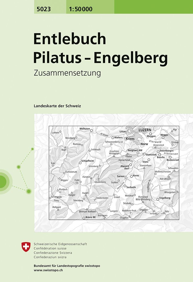 Carte de randonnée n° 5023 - Entlebuch, Pilatus, Engelberg (Suisse) | Swisstopo - 1/50 000 carte pliée Swisstopo 
