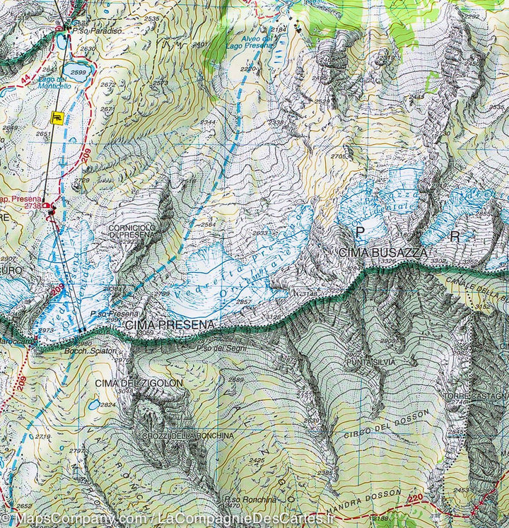 Carte de randonnée n° 52 - Massif d'Adamello-Presanella (Italie) | Tabacco carte pliée Tabacco 