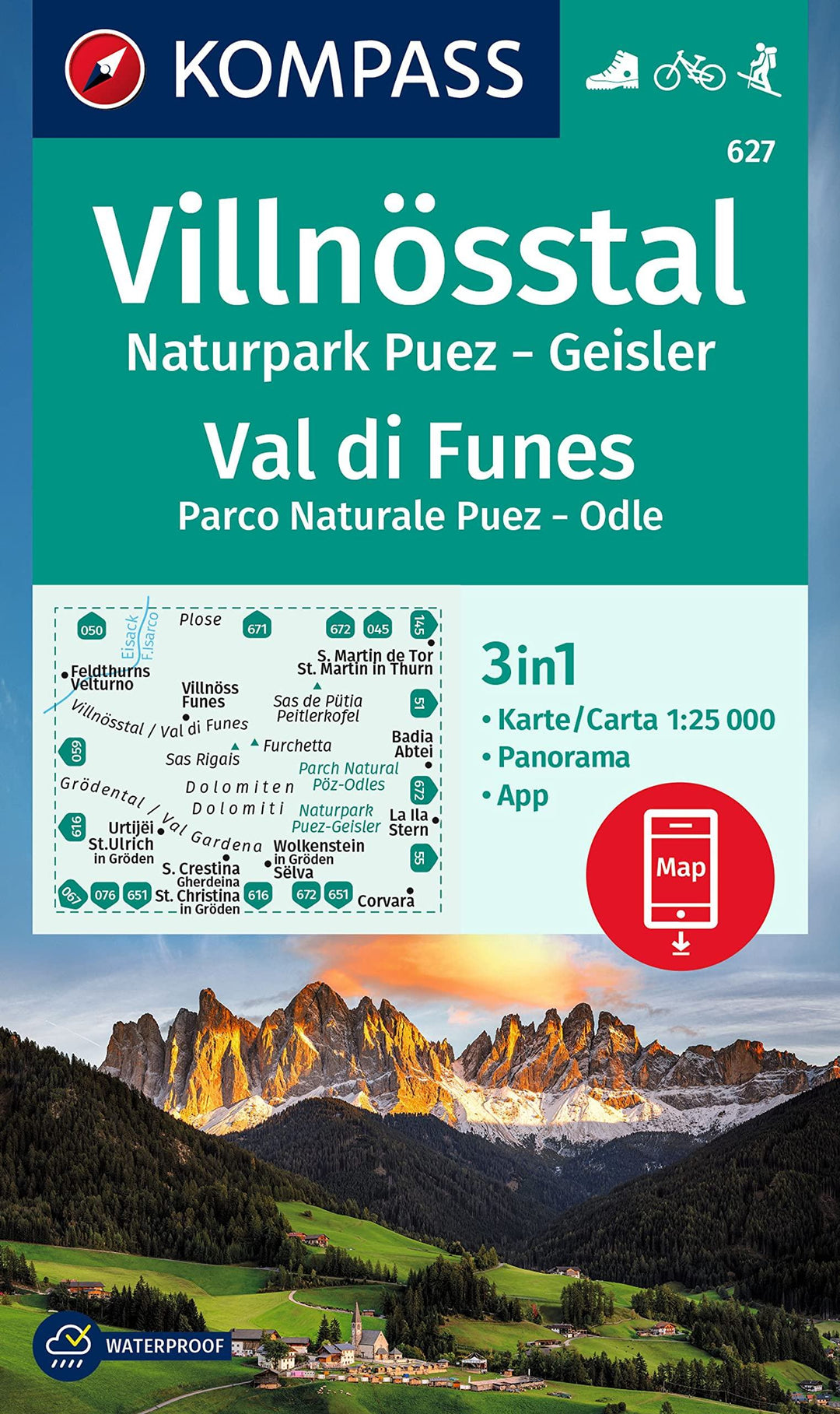Hiking Map # 627 - Villnösstal, Val di Funes (Italy) | Kompass