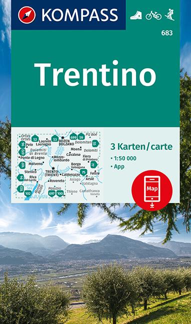 Carte de randonnée n° 683 - Trentin (lot de 3 cartes) | Kompass carte pliée Kompass 