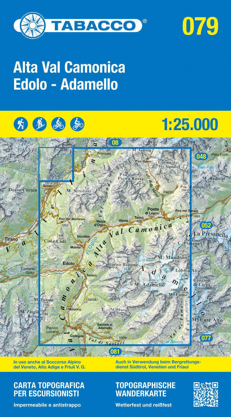 Carte de randonnée n° 79 - Alta Val Camonica, Edolo, Adamello | Tabacco carte pliée Tabacco 