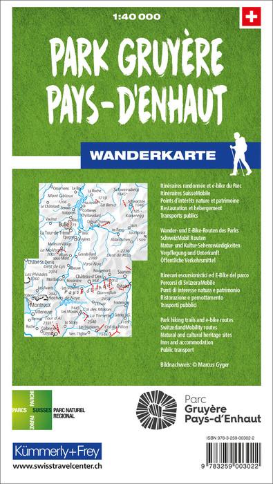 Carte de randonnée - Parc Gruyère Pays-d'Enhaut (Suisse) | Kümmerly & Frey-1/40 000 carte pliée Kümmerly & Frey 