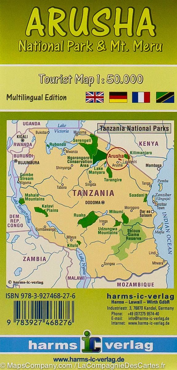 Carte de randonnée du Parc National Arusha et du Mont Méru (Tanzanie) | Harms Verlag - La Compagnie des Cartes