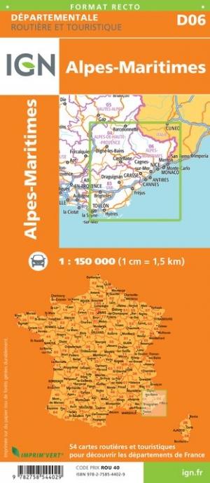 Carte départementale D06 - Alpes-Maritimes - VERSION MURALE ET PLASTIFIEE | IGN carte murale grand tube IGN 