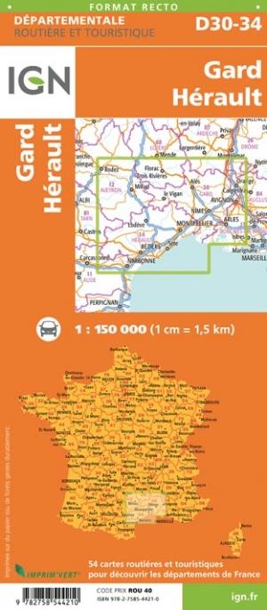 Carte départementale D30-34 - Gard & Hérault | IGN carte pliée IGN 