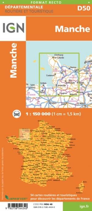 Carte départementale D50 - Manche | IGN carte pliée IGN 