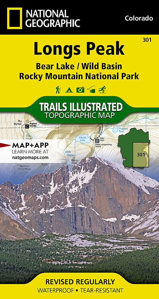 Carte des sentiers de Longs Peak, Bear Lake, Rocky Mountain National Park (Colorado), # 301 | National Geographic carte pliée National Geographic 