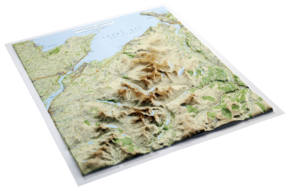 Carte en relief - Snowdonia Nord (Pays de Galles) - avec cadre en bois | Dorrigo carte relief Dorrigo bois clair 