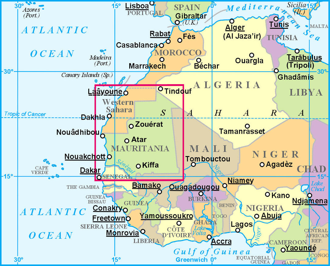 Carte géographique - Mauritanie et Sahara Occidental | Gizi Map carte pliée Gizi Map 