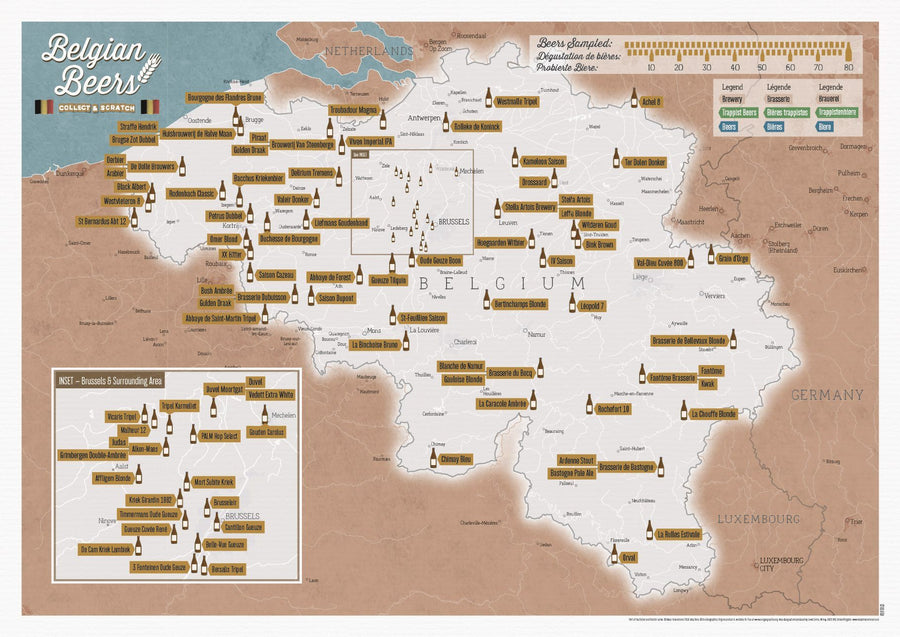 Carte murale à gratter (en anglais) - Les bières belges | Maps International carte murale petit tube Maps International 