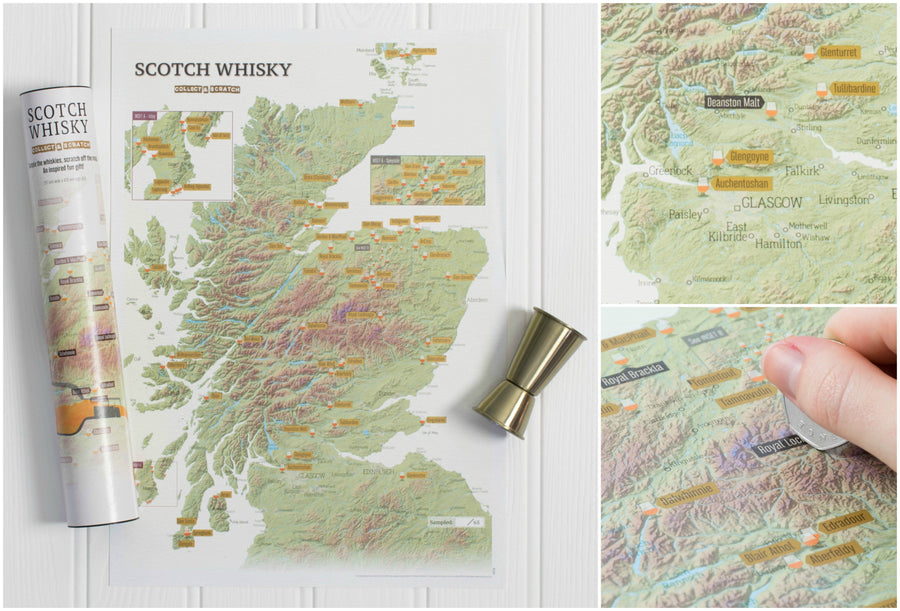 Carte murale à gratter (en anglais) - Les distilleries de whiskies au Royaume-Uni | Maps International carte murale petit tube Maps International 
