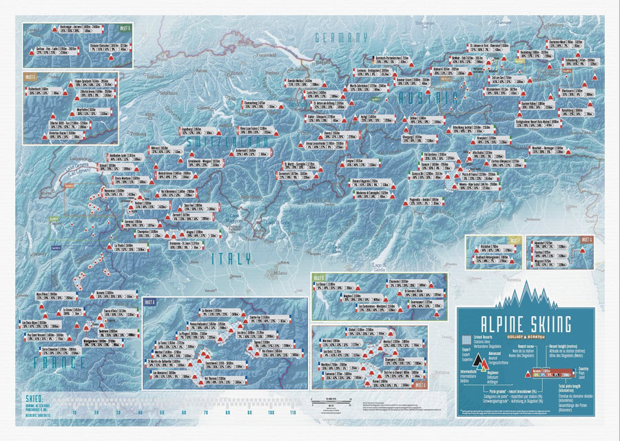 Carte murale à gratter (en anglais) - Les stations de ski des Alpes | Maps International carte murale petit tube Maps International 