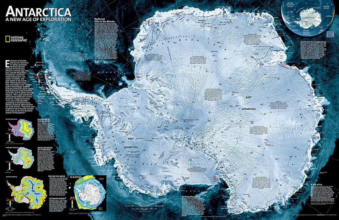 Wall map of Antarctica (Satellite, Sleeved) | National Geographic